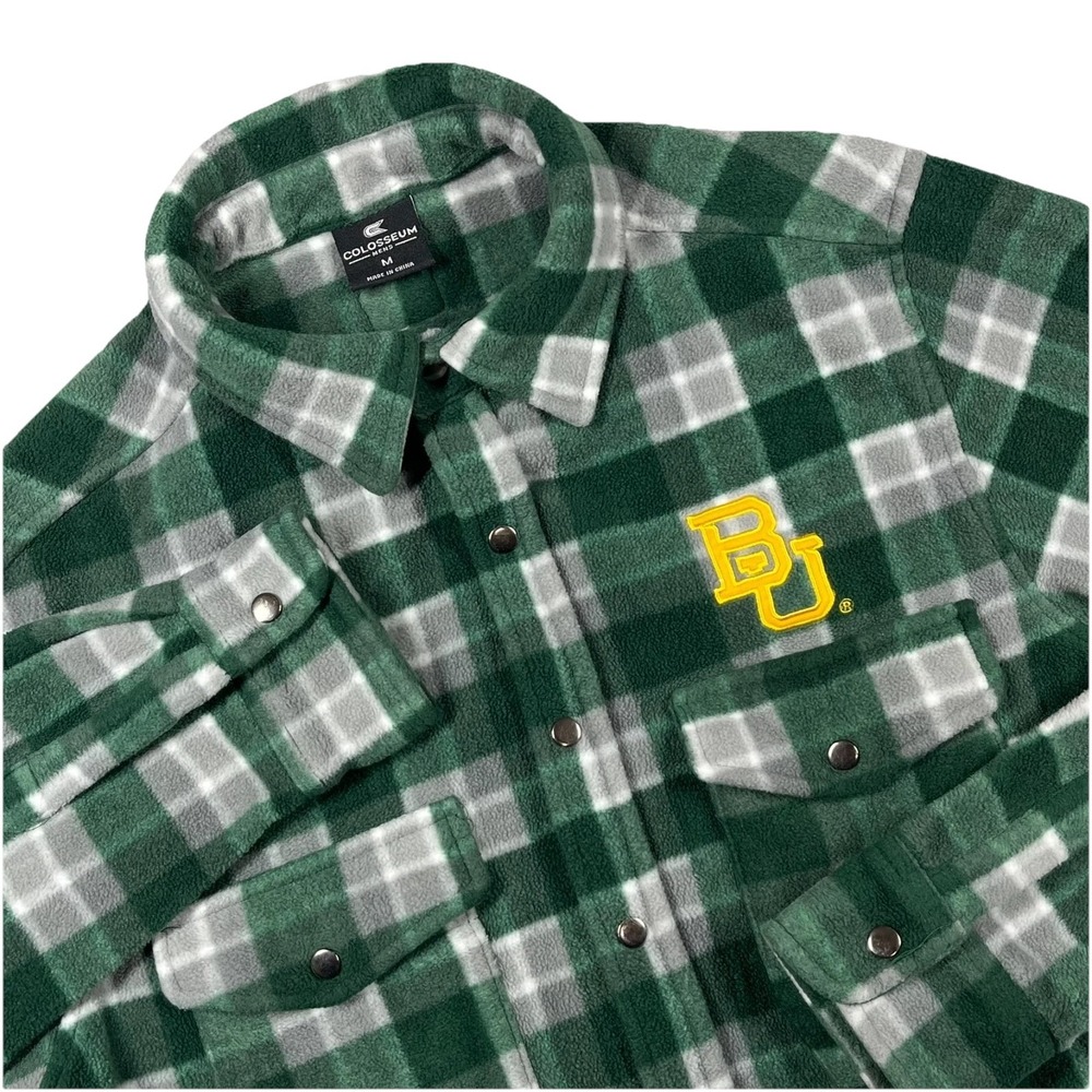Baylor Bears Green Plaid Polar Fleece Snap Lightweight Jacket Men's M University